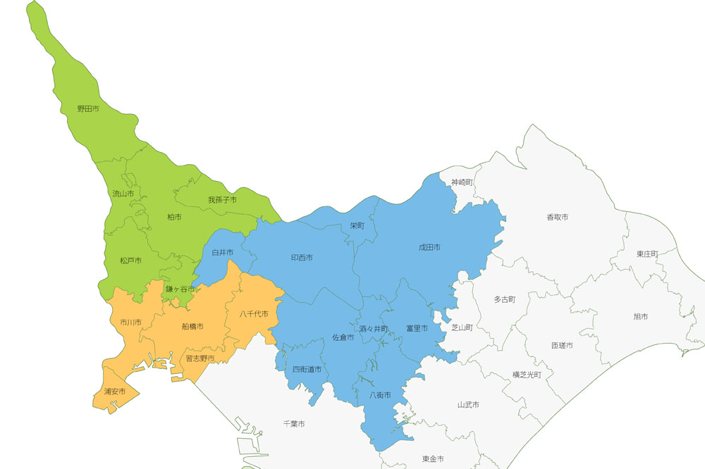 東葛地域と葛南地域と印旛地域の範囲